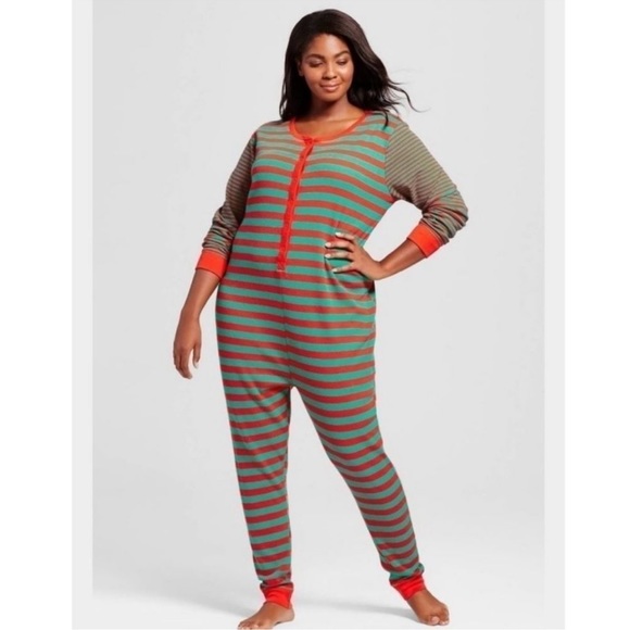 NWT TARGET Christmas Red And Green Striped Thermal Onesie PJs Sleepwear Size xxl - Picture 1 of 3